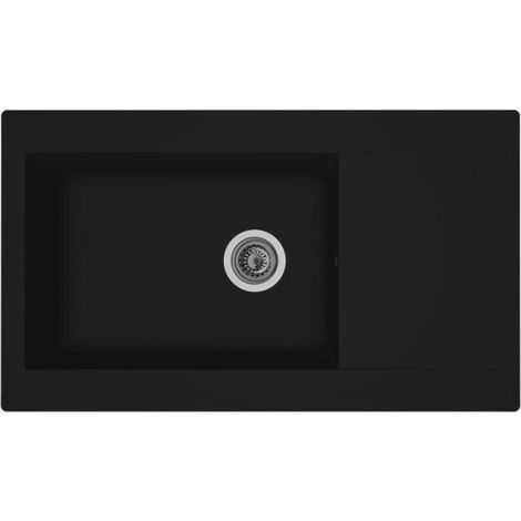 STRADOUR Evier cuisine a encastrer 1 grand bac + 1 égouttoir Einna - Résine - 86 x 50 cm - Noir