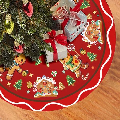 1 tapis de sapin de Noël rouge en pain d'épice 122 cm, thème Noël, ferme, doux, pour intérieur et extérieur, taille D (LGL) (1/5)