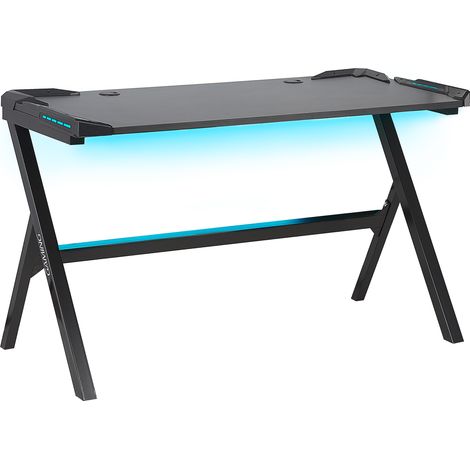 Escritorio para jugadores patas de metal MDF negro rectangular altura ajustable 120 x 60 cm con luces RGB oficina en casa diseño moderno Danvers