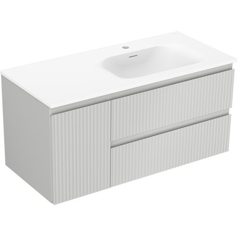 Mexen Rivel meuble de salle de bain 100 cm avec lavabo Vela à droite, 2S, 1D, rainuré, gris/blanc mat - 91A23-10047-3-BBFFF62-W (1/5)