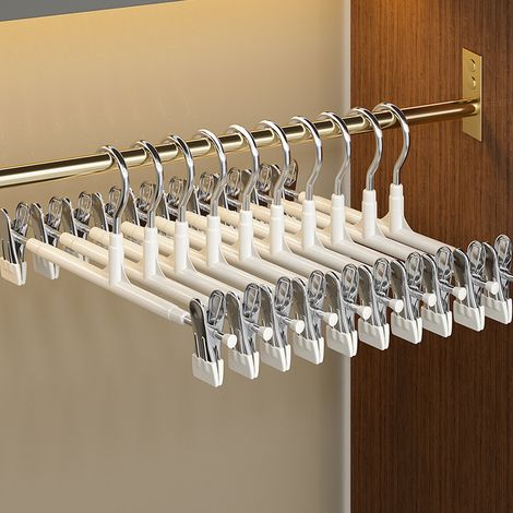Cintre à pantalons blanc avec pinces pour cintres à pantalons Cintres à shorts robustes et peu encombrants 10 pièces (1/5)
