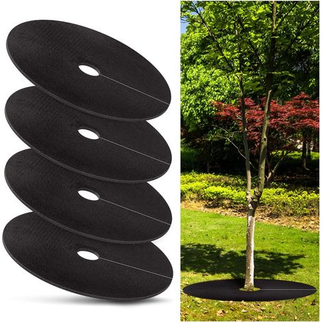 Lot de 4 anneaux de paillis pour arbres de 82,5 cm (32,5 po) – Tapis de protection contre les mauvaises herbes réutilisable et biodégradable – Pour la protection des aménagements paysagers et des raci (1/5)