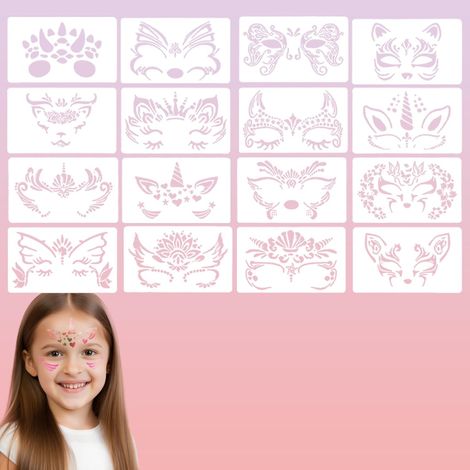 16 Pièces Pochoir Maquillage Visage Réutilisables,Pochoirs Tatouage pour Les Yeux pour Enfant Adulte,Pochoirs de Peinture Faciale pour Halloween Anniversaire Carnaval Cosplay (1/5)