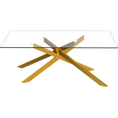 CHICFURN Mesa de centro de cristal templado con estructura metálica dorada, diseño moderno rectangular para salón, 120 x 60 x 46 cm, estilo lujo (1/5)