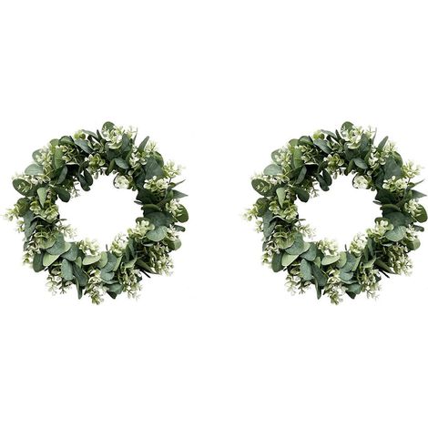 2x Eukalyptuskranz im Landhausstil, grüner Türkranz im Landhausstil, künstlicher Frühlings- und Sommerkranz (1/5)
