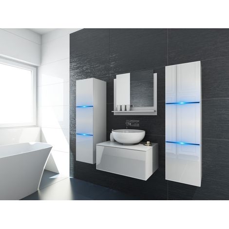 Set di mobili da bagno bianchi collezione OWL. 2 colonne, mobile sotto lavabo, specchio.
