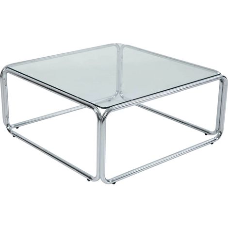 Table basse carrée L90 cm en métal et en verre transparent
