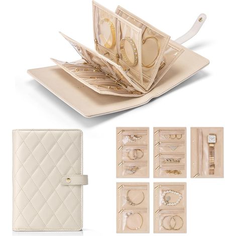 KOWOLL Organisateur de bijoux de voyage, cadeau pour la fête des mères, coffret à bijoux avec 5 pochettes pour colliers, boucles d'oreilles, bracelets et bagues. (1/5)