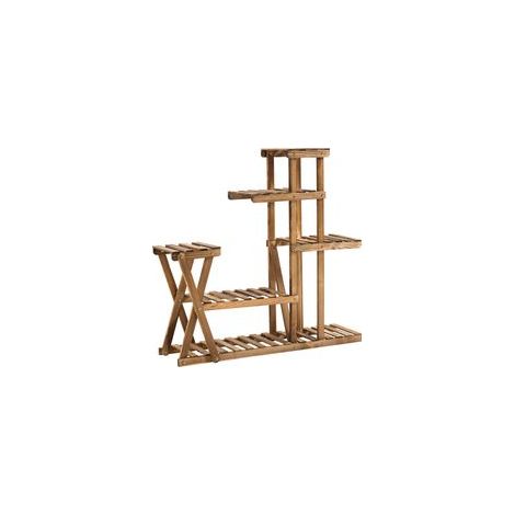 Blumenregal aus Holz, Pflanzenständer, 6 Ablagen – Maße: 98 x 28 x 95 cm (L x B x H) – Karbonisiertes, behandeltes Tannenholz, geeignet für Innenräume, Garten, Terrasse und Balkon