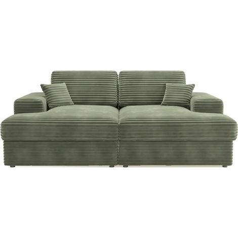LISBONNE XL - Canapé droit XL gros velours côtelé 3 places Vert olive (1/5)