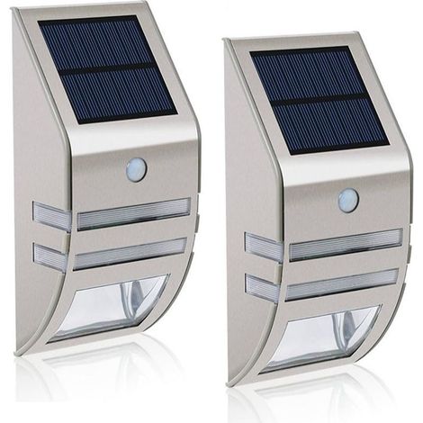 Lot de 2 lampes solaires LED MianBaoShu-Étanches-En acier inoxydable-Appliques murales pour l'extérieur-Avec capteur de mouvement 90 ḞGrand angle- Éclairage pour jardin,terrasse,chemin,etc. (1/5)