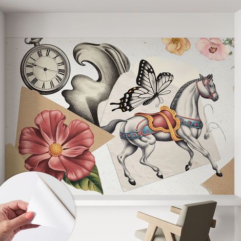 Papier peint adhésif décoratif pour salon chambre et cuisine Facile à poser avec colle Fleurs vintage 152x104 cm (1/5)