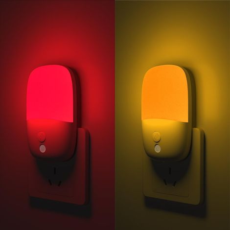Veilleuse à luminosité réglable, prise rétractable et capteur intelligent - lumière rouge + jaune (1/4)