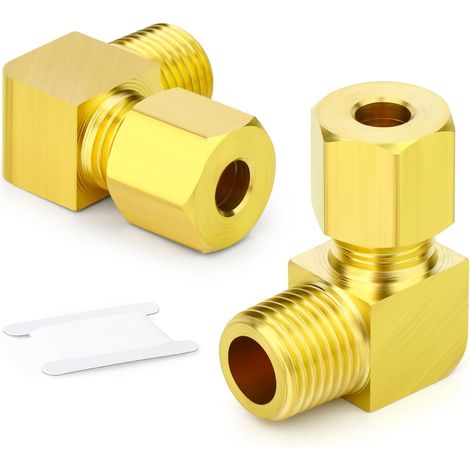2 pièces raccords de tuyaux à compression en laiton, diamètre extérieur du tube 10 mm de diamètre extérieur x filetage BSP 1/8", raccord union à compression mâle coudé à 90 degrés (1/5)