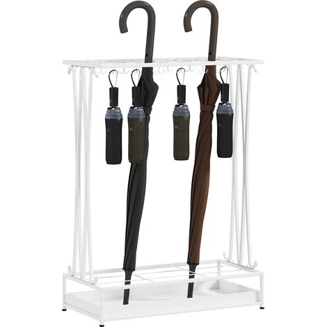 Porte-manteau moderne acier – 21 emplacements, 24 crochets – Bac égouttage – 50 x 24 x 68 cm – Blanc
