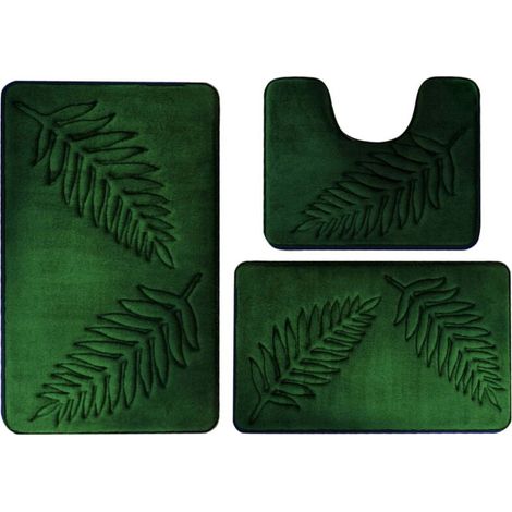 Ensemble de 3 Tapis de Salle de Bain Épais et Antidérapants - Absorbants, à Motif Feuilles - Pour Toilettes, Salon, Chambre ou Cuisine. (1/4)