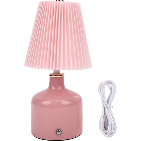Lampe de bureau plissée rechargeable, veilleuse vintage pour table de chevet, table de chevet, 3 températures de couleur, rose (1/5)