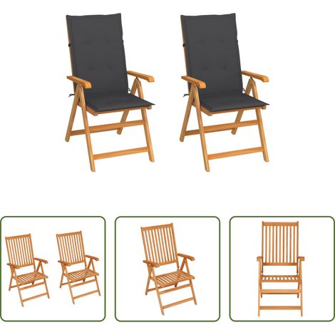Teakholz - Gartenstühle 2 Stk. mit Anthrazit Kissen Massivholz Teak (1/5)