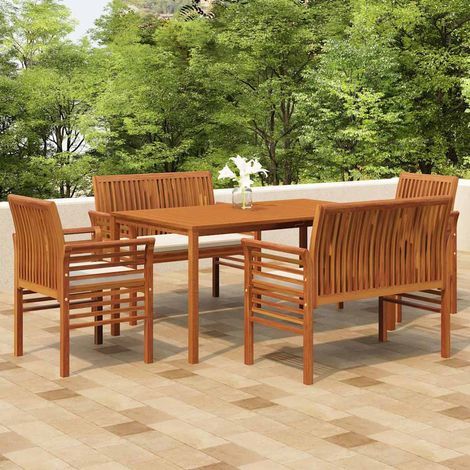 Set da pranzo da giardino in legno massello di acacia con cuscini crema, set da 5 pezzi - PANGIVO (1/5)