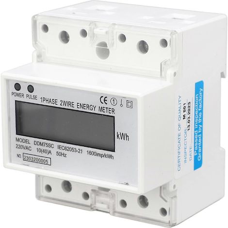 Compteur d'énergie monophasé, 2 fils, 4 pôles, affichage numérique LCD, kWh/wattmètre, consommation électrique, montage sur rail DIN 35 mm, AC220