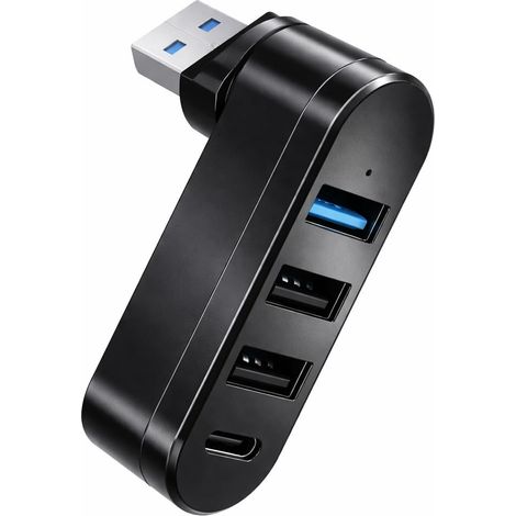 4 Ports Adaptateur Mini Hub USB, Hub USB 3.0 Rotatif 90°/180°, Extension Compacte avec USB 3.0, USB 2.0 et USB-C, Multiport USB pour Ordinateur Portable, Clé USB, Souris, Clavier (1/5)