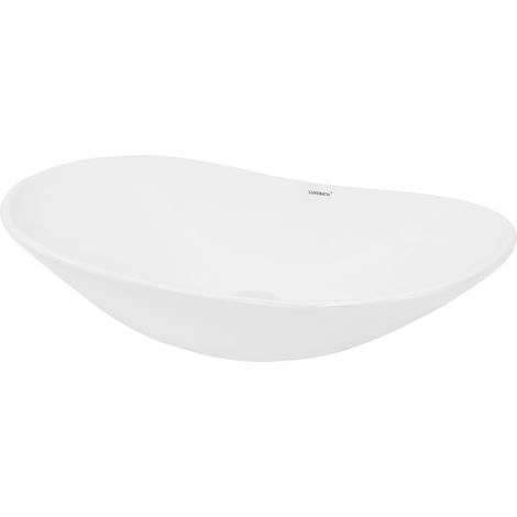 ECD Germany Design Waschbecken Waschtisch 640 x 365 x 130 mm aus Keramik Weiß - Aufsatzbecken Aufsatzwaschbecken Handwaschbecken Aufsatzwaschtisch Spülbecken Wasserfall Waschschale Waschschüssel