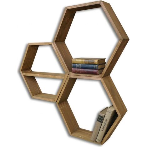 Mensola Avoltri, 4 Ripiani, Fatto a Mano, in Legno di Abete, Sfumatura Colore Struttura Rovere Scuro, 37x10x37h cm Marrone Rovere Scuro
