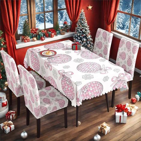 Ensemble de nappe et housse de chaise de Noël en soie de lait imperméable, imprimé, référence TC-224 (140 x 210 cm). (1/2)