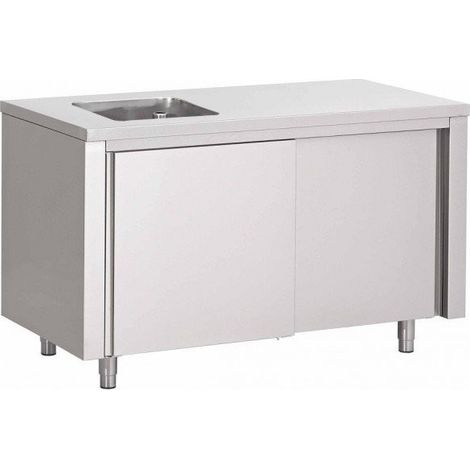 Table Armoire Inox Centrale Du Chef 1 Évier (P)800 X (H)850 Mm 2 Portes Coulissantes, Sans Dosseret, Aisi 430 - Prodirest