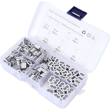 Kit de 180 manchons à sertir à boucle - 6 tailles - Embouts de câble universels en aluminium à double barillet pour câbles métalliques (1/5)