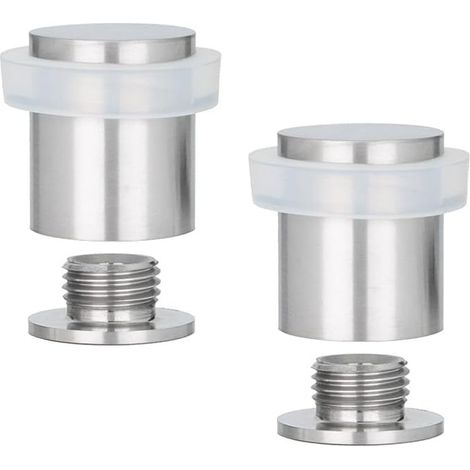 Set Floor Door Stoppers Diameter 20 x 25 mm Stainless Steel Matte Finish Natural Silicone Rubber Threaded Base - Includes Screws + Fixing Plug Mod. I-181 (1/5)