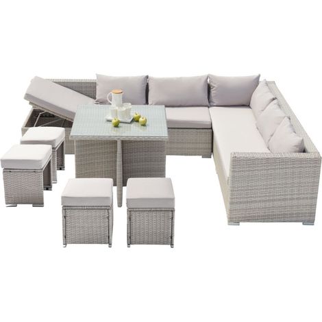 Conjunto de muebles de jardín de resina gris de 10 plazas SAMOA