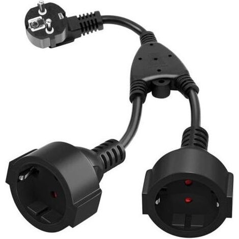 Pair Adaptateur Prise Double 2 en 1 Schuko 16A - Rallonge avec 2 Prises, Max 3680W, IP44, Pour Usage Extérieur (1/4)