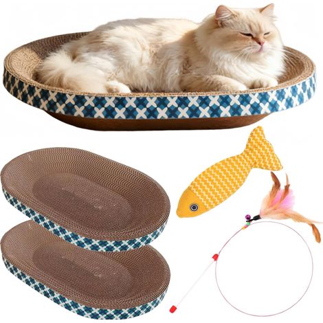 Lot de 2 Griffoirs pour Chat en Carton, Grand Panier Grattoir Ovale Tapis à Griffer d'Intérieur, Coussin Lit Bol à Gratter en Forme de Nid, Protecteur de Meubles pour l'Entretien des Griffes (1/5)