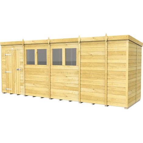 17 x 5 Feet Pent Shed - Single Door With Windows - Wood - L147 x W492 x H201 cm