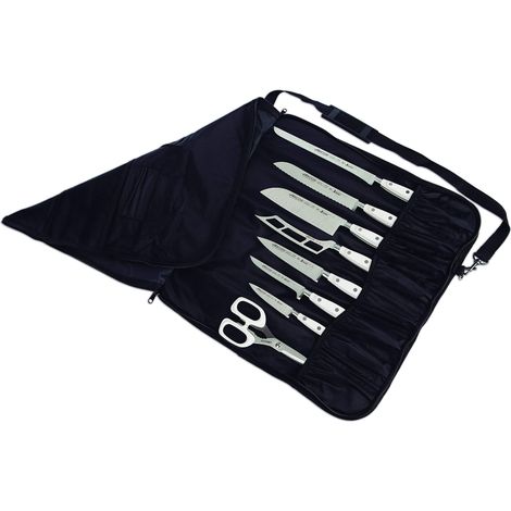 Sac pour Couteaux - Capacité 8 Pièces - Stockage Sécurisé et Compact - 100% Polyester, 50x51 cm - Idéal pour Chef et Cuisine - Noir (Couteaux Non Inclus) (1/2)