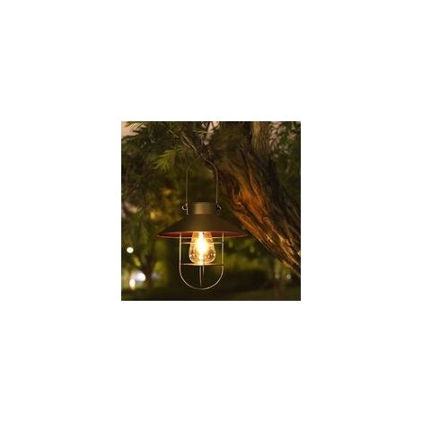 JSSEVN- Lanterne solaire à suspendre avec crochet,lampe solaire LED vintage avec blanc chaud,cage en acier,étanche,pour jardin,cour,patio,clture,décoration – Bronze (1/5)
