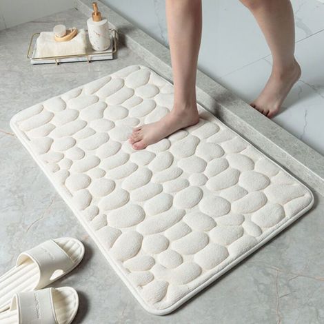 Tapis de sol gaufré en galets, tapis de sol absorbant antidérapant pour entrée de salle de bain (blanc lait, 40 60CM) (1/4)