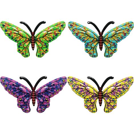 Decoración de pared de metal [Arte] + [Colección] + [Mariposa] + [Paquete de 4] Con un patrón vibrante y colorido hecho de hierro inoxidable para el jardín o interiores (10,5 x 6,3 x 0,3 cm/80 g). (1/5)