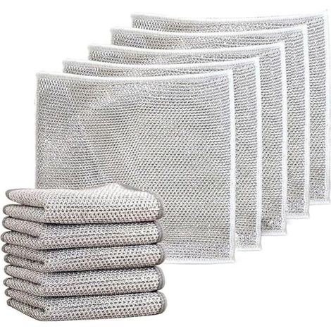 Chiffons à vaisselle en fil métallique polyvalents pour humides et secs, torchon multifonctionnel anti-rayures, chiffons à vaisselle en fil métallique double couche, torchons en microfibre (10
