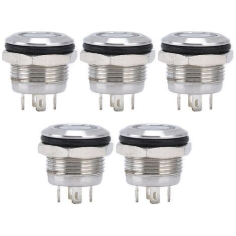 5 Pcs Interrupteur à Bouton Inox avec LED et Réinitialisation Automatique, 12mm 220V Rouge (1/5)