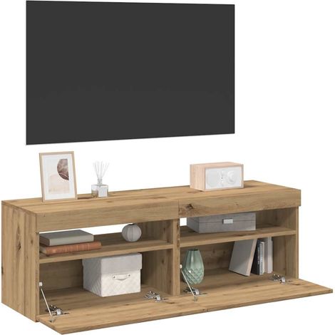 Meubles TV avec lumières LED 2 pcs chêne artisanal (1/5)