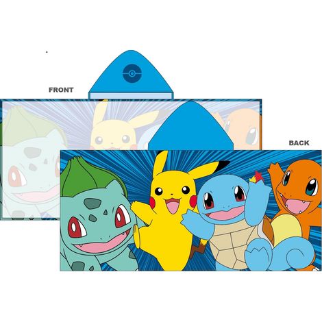 SERVIETTE POKÉMON AVEC CAPUCHON, PLAGE, BAIN, SÉCHAGE RAPIDE, 60 x 130 cm, ENFANTS (1/2)