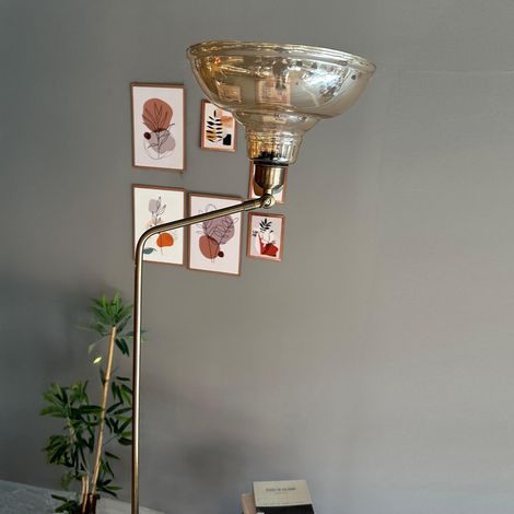 Lampadaire Vishi Verre, Moderne, Lampadaire pour Salon, Chambre à Coucher, Chambre d'enfant avec Douille E27, Largeur 37 cm, Abat-jour Réglable, Lampadaire avec Tablette et Variateur (1/4)