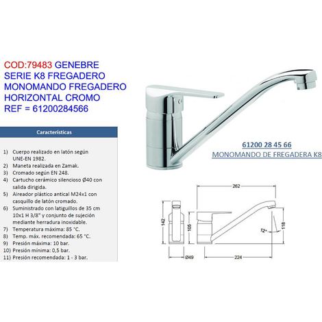 genebre grifo k8 monomand fregadero horizontal cr 61200284566