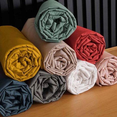 Drap housse - - 90x190 cm - Percale 100% coton - Bonnet 30 cm - Sable (1/5)