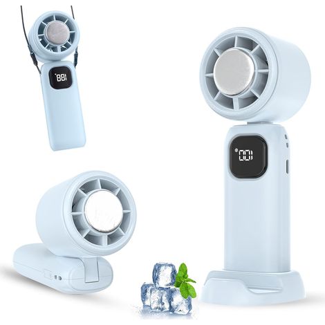 Ventilateur portable rechargeable USB, mini ventilateur, petit ventilateur, ventilateur de poche, mini ventilateur portable, 5 vitesses de vent, effet neige rafraîchissant, pliable + support intérieur (1/5)