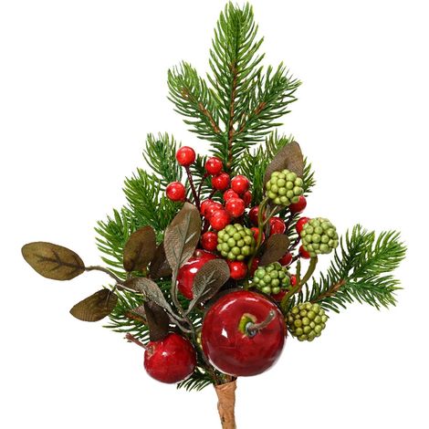 Ramo con pino e palline rosse e verdi per decorazioni natalizie, da 26 cm