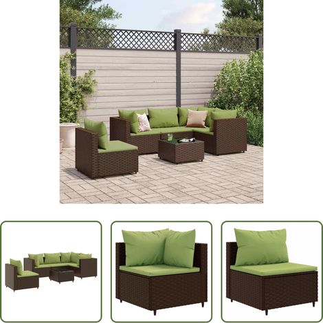 vidaXL Rattan - 6-tlg. Garten-Lounge-Set mit Kissen Braun Poly Rattan (1/5)