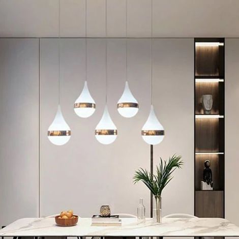 TrAdE Shop Traesio - Lampadario Led Da Soffitto Moderno Con Design A 5 Gocce Oro 53w Luce Fredda 6500k Lp-44of - (1/3)